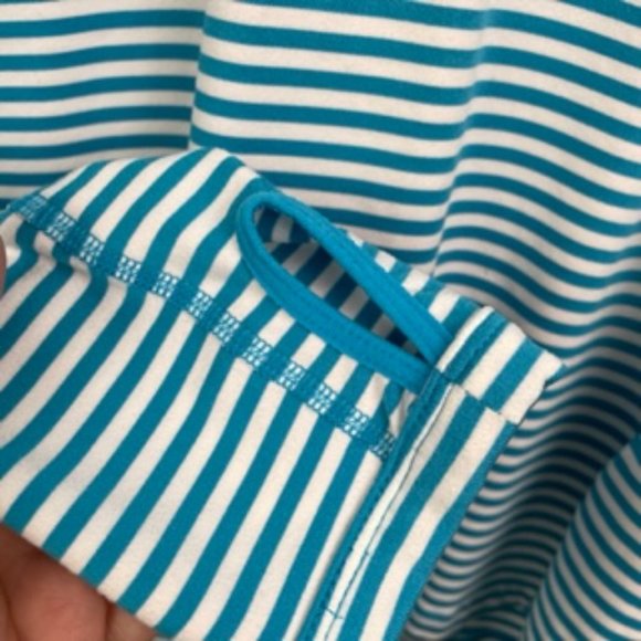 Nike Womens M Blue Dri Fit Long Sleeve Striped Pullover 1/2 Zip Thumb Hole - Picture 3 of 8